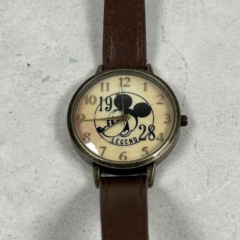 Disney Mickey Mouse Watch Womens 34mm Bronze Tone Brown Band Quartz New Battery